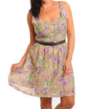 NYfashion101 Sleeveless Flower Print Sheer Dress w/Belt Plus Sizes CN079693