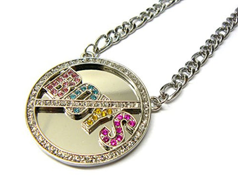 NO BOYS Pave Miror Medal 5mm 18" Figaro Chain Necklace in Multi/Silver-Tone