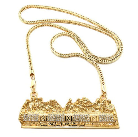 Carved Out Last Supper Pendant Franco Chain Necklace