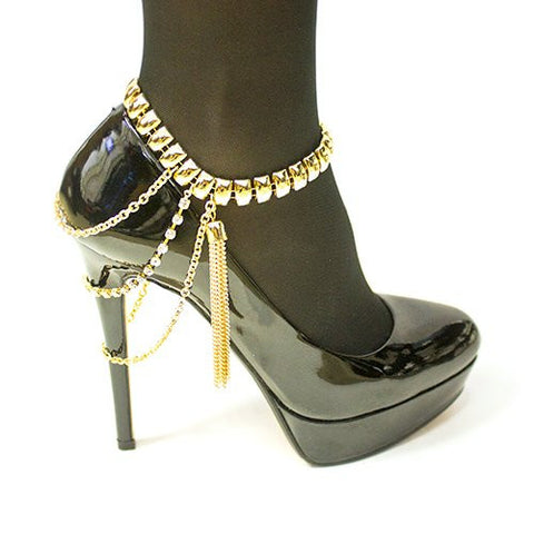 Gold Color Multi Link Rhinestone Charm Heel Chain Fashion Anklet DB1020GDCLR