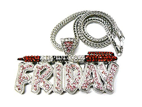 Celebrity Look Pink Friday Pendant 4mm 18" Franco Chain Necklace in Red/Silver-Tone