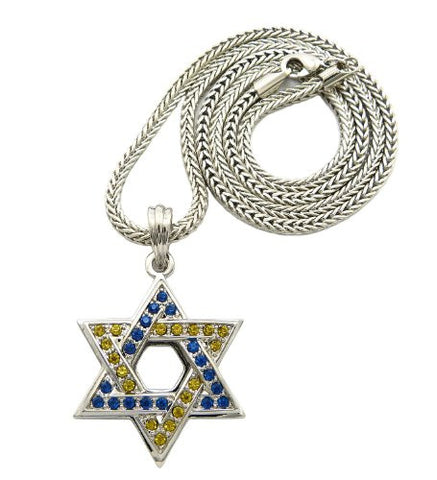 Blue/Yellow Stone Star of David Pendant Franco Chain Necklace