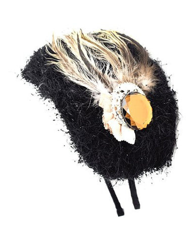 NYfashion101 Unique Feather Headband Fascinator w/ Large Cubic Accent