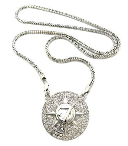 Five Percenters Iced Out Rapper Pendant with 36" Franco Chain Necklace - Silver-Tone XC929G
