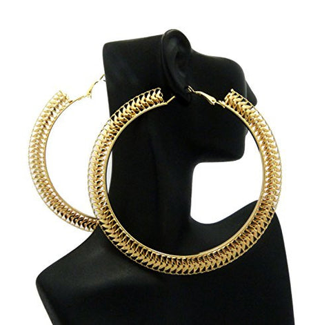 Blade Style 3.75" Hoop Earrings in Gold-Tone