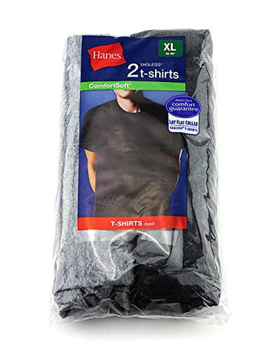 Hanes Men's 2 Pack ComfortSoft Lay-Flat Collar Tagless T-Shirts-GreyBlack-L