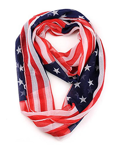 Slim Striped Centered Stars USA Flag Loop Infinity Scarf