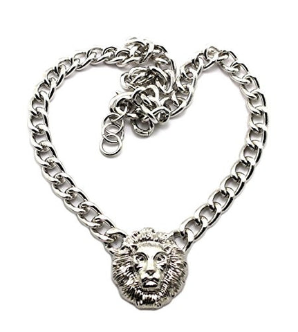 Mini Lion Head Pendant Celebrity Look 16" Link Chain Necklace in Silver-Tone NOQ162R
