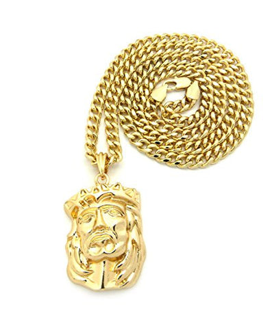 Plain Crowned Jesus Pendant 24" Cuban Chain Necklace in Gold-Tone MMP66GCC