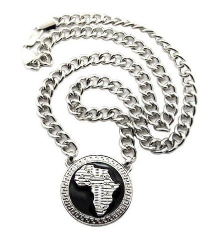 Africa Medal Pendant with Cuban Link Chain Necklace