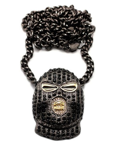 Iced Out Ski Mask Goon Pendant in Black Tone w/ 36" Cuban Chain CP57HEBK