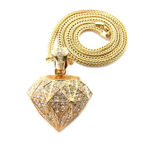 Iced Out 3D Rhinestone Diamond-Pendant with 36" Franco Chain Necklace - Gold-Tone MP840G