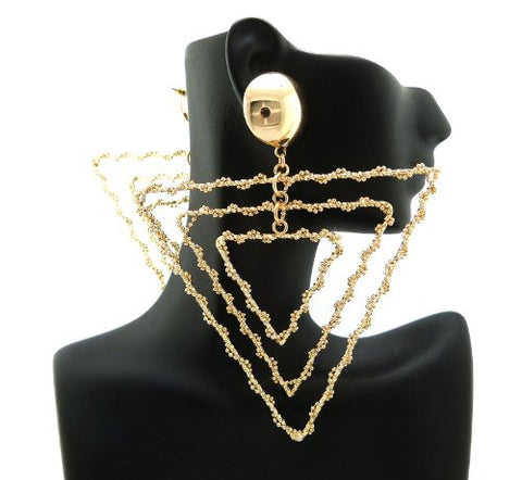 Bead Chain Wrap Triangle Chandelier Drop Earrings in Gold-Tone