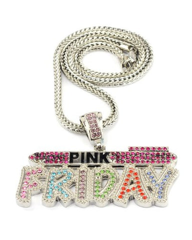 Pink Friday Celebrity Pendant 4mm 19" Franco Chain Necklace in Multi/Silver-Tone
