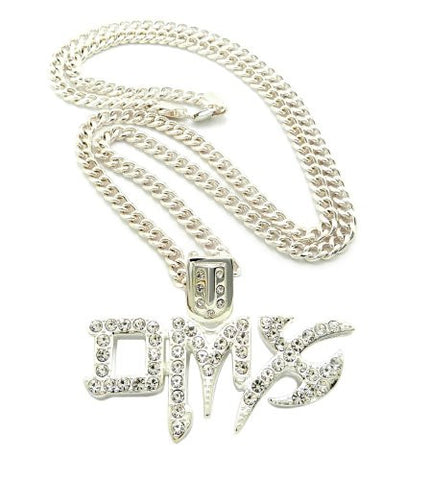 Iced Out Silver Plated Hip Hop Pendant Necklace w/ 6mm 36" Cuban Link Chain