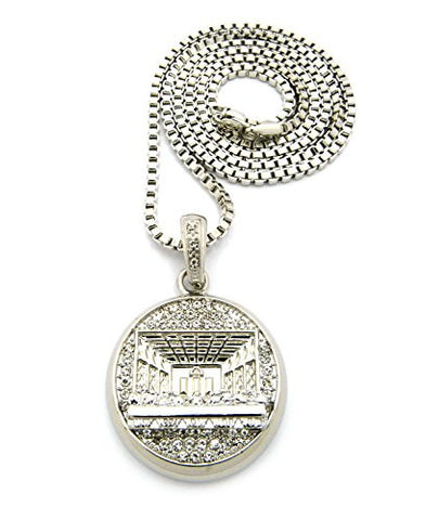 Paved Last Supper Micro Medal Pendant with 3mm 30" Box Chain Necklace in Silver-Tone