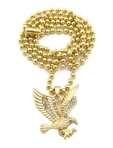 Unisex Gold Tone Micro Eagle Pendant 3mm 27" Ball Chain Necklace MMP10G