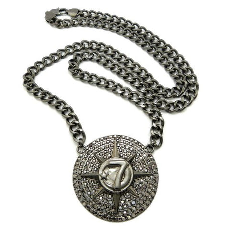 Iced Out Hematite Color 5 Percenters Celebrity Style Pendant Necklace w/ 10mm 36" Link Chain XC438HE