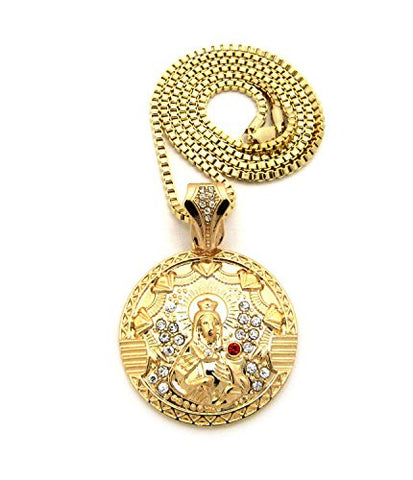 Jesus Engraved Medal Pendant 2.5mm 24" Box Chain Necklace in Gold-Tone