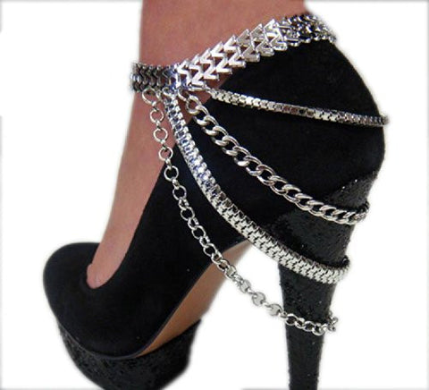 Stunning Multi Style Chain Silver Tone Adjustable Anklet Heel Chain IHN1000R