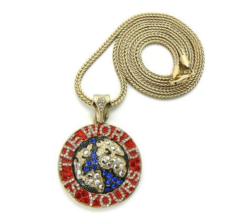 WORLD IS YOURS Globe Pendant in Red/Blue Gold Tone w/36" Franco Chain GAP20G