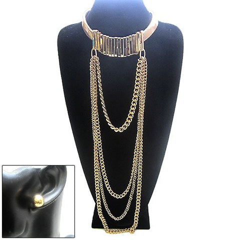 Chain Dangle Metal Choker Necklace with Ball Earrings Set