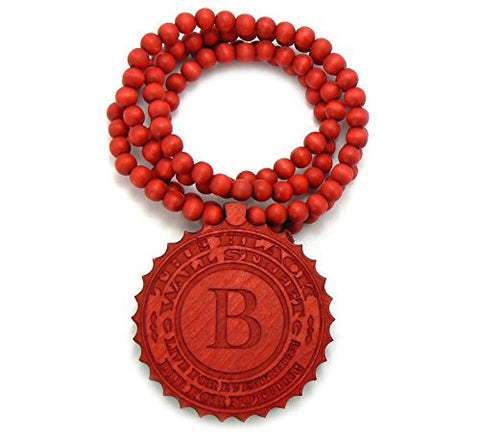 Black Wall Street Hip Hop Wood Pendant 36" Wooden Bead Chain Necklace in Red