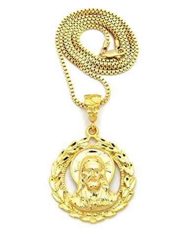 Polished Mercy Jesus Head Pendant with 2mm 24" Box Chain Necklace in Gold-Tone