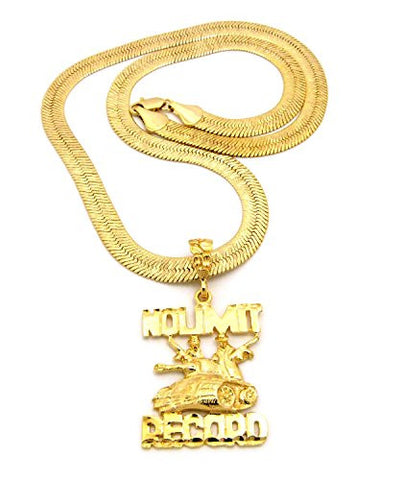 No Limit Record Pendant 9mm 24" No Limit Herringbone Chain Necklace in Gold-Tone