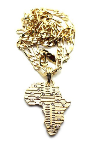 African Tribal Imprint Africa Pendant with Figaro Chain Necklace