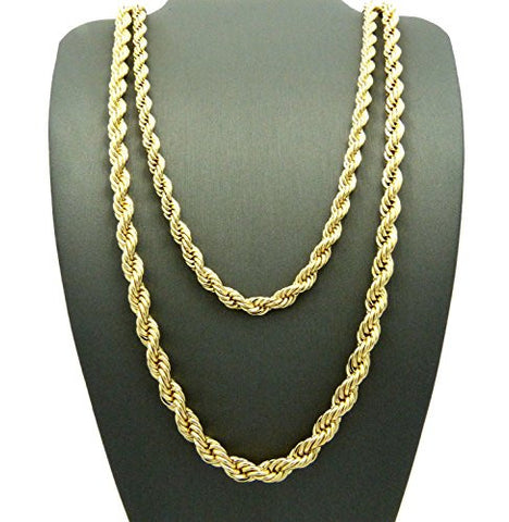 Rapper's Hip Hop Style 5mm 24" & 6mm 30" Rope Chain Set in Gold-Tone