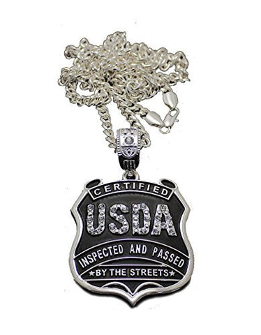 Inspected By the Streets Certified Pendant w/ 36" Cuban Chain - Silver Tone OP6S