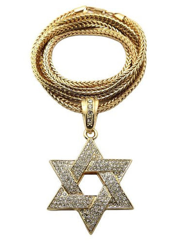 Paved Gold Tone Star of David Pendant w/ 4mm 36" Franco Chain MP306G
