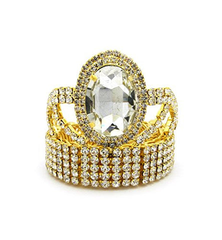 Clear Oval Cut Rhinestone Charm Pave Arm Band, Ankle Cuff, Bracelet Fashion Jewelry in Gold-Tone