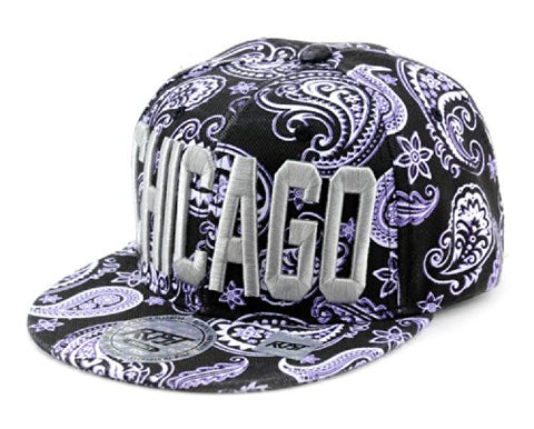 Chicago Embroidered Paisley Printed Snapback Flat Bill Cap
