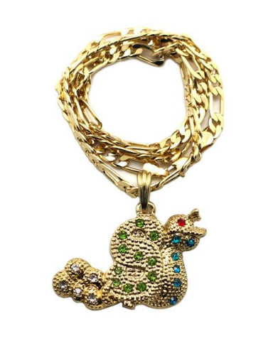 Slowbucks Micro Hip Hop Pendant 5mm 24" Figaro Chain Necklace in Gold-Tone