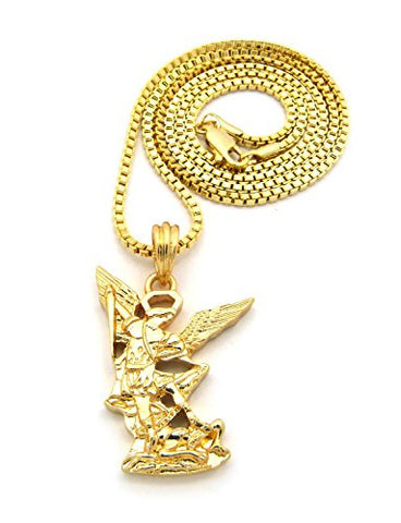 St. Michael the Archangel Pendant with 24" Box Chain Necklace - Gold-Tone MMP64GBX