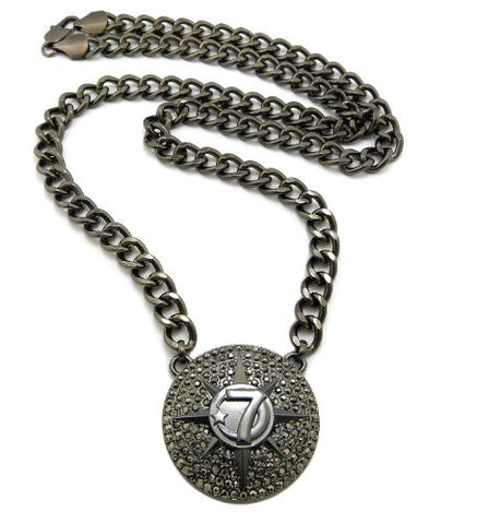 Iced Out 5 Percenter Medal 10mm 30" Link Chain Necklace in Hematite-Tone