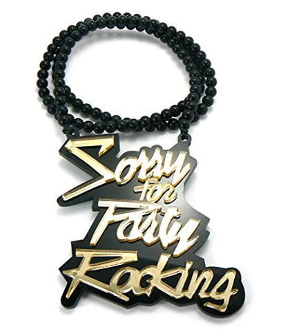 Sorry for Party Rocking Mirror Pendant 36" Bead Chain Necklace in Black-Tone WX44G