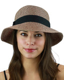 C.C Women's Paper Woven Cloche Bucket Hat with Black Bow Band
