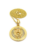 King Lion Stone Stud Medallion Pendant with Chain Necklace