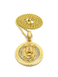 King Lion Stone Stud Medallion Pendant with Chain Necklace