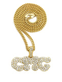Stone Stud CMG Initials Rapper Pendant with 3mm 24" Cuban Chain Necklace