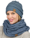 C.C Unisex Soft Stretch Chunky Cable Knit Beanie and Infinity Loop Scarf Set