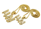 Stone Stud LUV Drip Effect Pendant Set with 2mm 20" and 24" Box Chain Necklaces, Gold-Tone