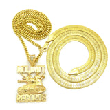 No Limit Records Tank Pendant on Cuban Chain with No Limit Printed Herringbone Chain in Gold-Tone