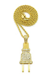 Stud All Over Power Plug Pendant with Chain Necklace