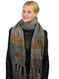 C.C Women's Long Multicolored Warm Cable Knit Shawl Wrap Tassel Scarf