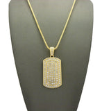 Stone Stud Edged Dog Tag Pendant w/2mm 24" Box Chain Necklace, Gold-tone