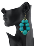 Women's Wooden Ball Bead Hoop Dangle Pierced Earrings, Color